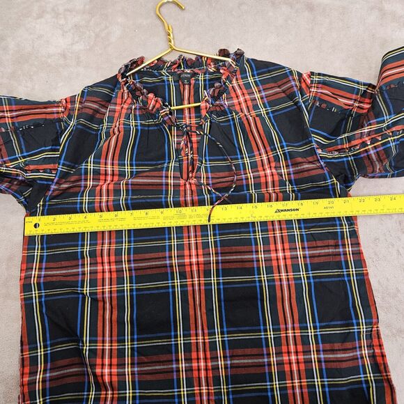 J. Crew Women’s Medium Scalloped Tie Neck Top In Stewart Tartan Plaid - Picture 5 of 7